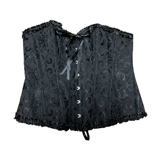 BLACK LACE CORSET VEST SZ 3XL BACK LACE FRONT BONE FLORAL STEAMPUNK SEXY WOMENS - Picture 1 of 5